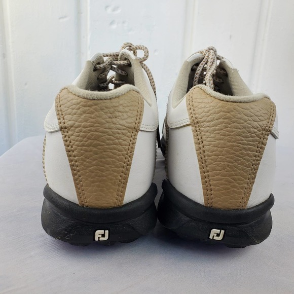Footjoy FJ Greenjoys Womens White Beige Leather Lace Up Spiked Golf Shoes Sz 8M - Picture 7 of 12